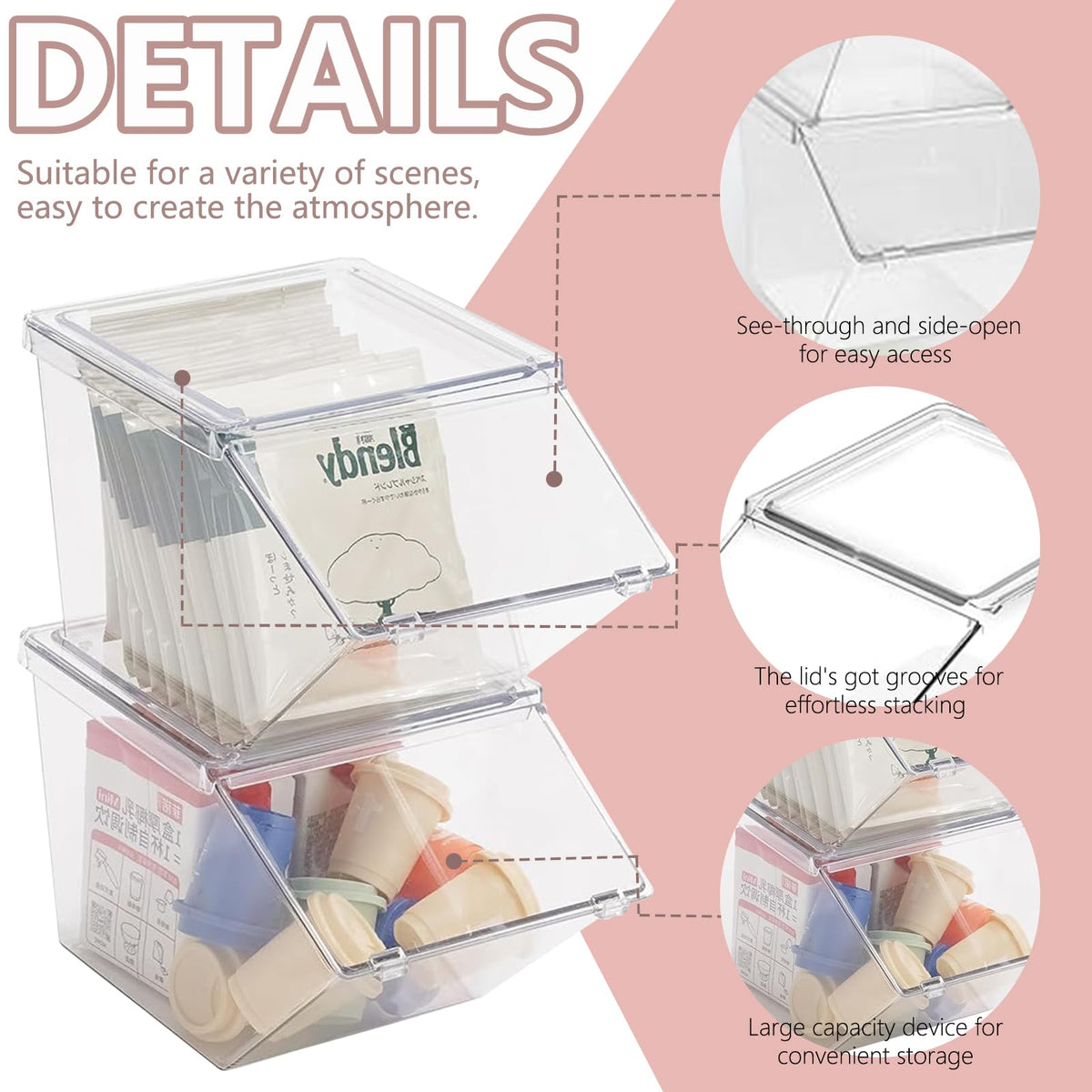 Stackable Tea Bag and Coffee Pod Organizer with Clear Front Flap (4 Count)