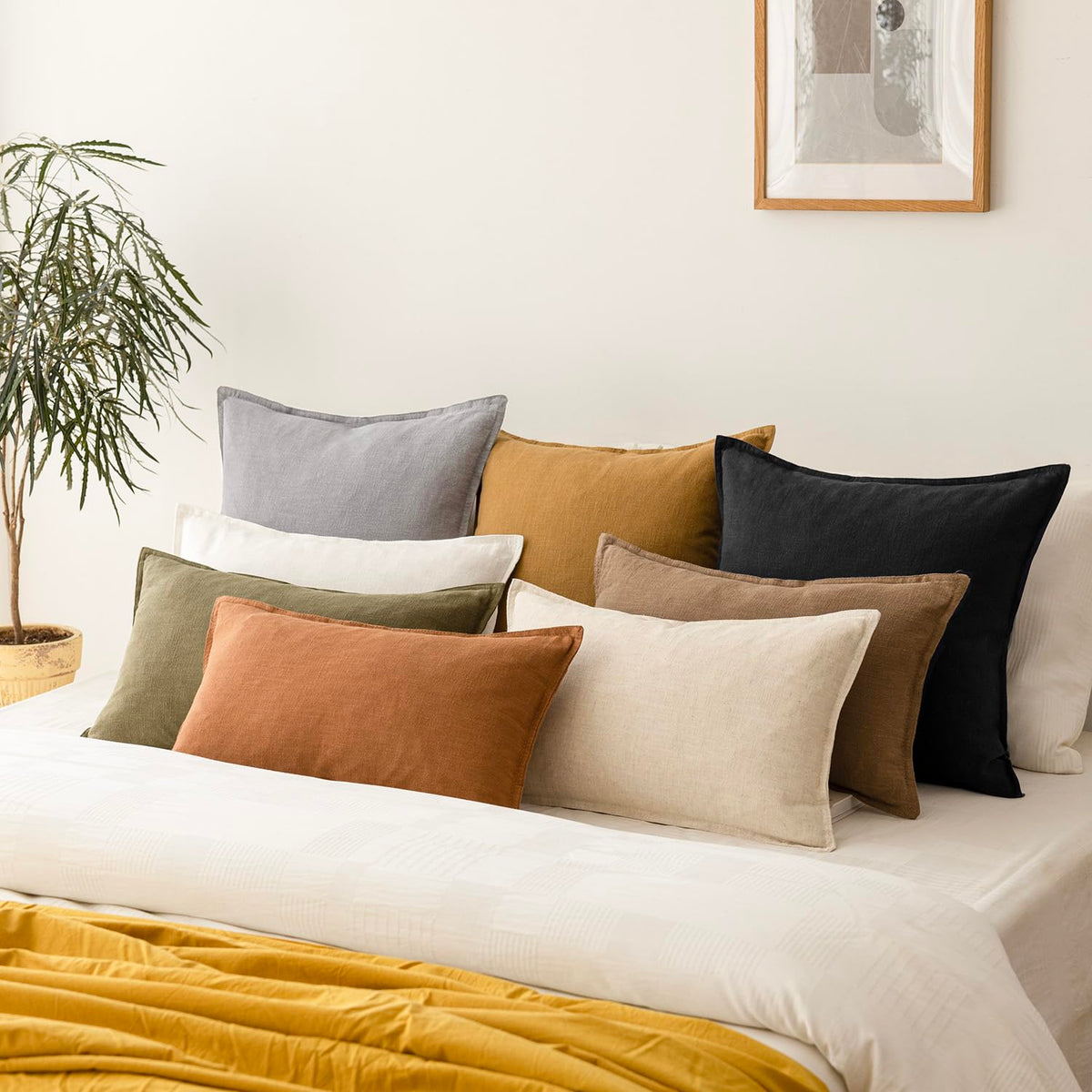 Pack of 2 Decorative Linen Solid Throw Pillow Covers Soft Accent Cushion Case Boho Farmhouse Neutral Pillowcase for Chair Couch Sofa Bedroom Living Room Home Decor 26 x 26 Inch Black (2 Count)