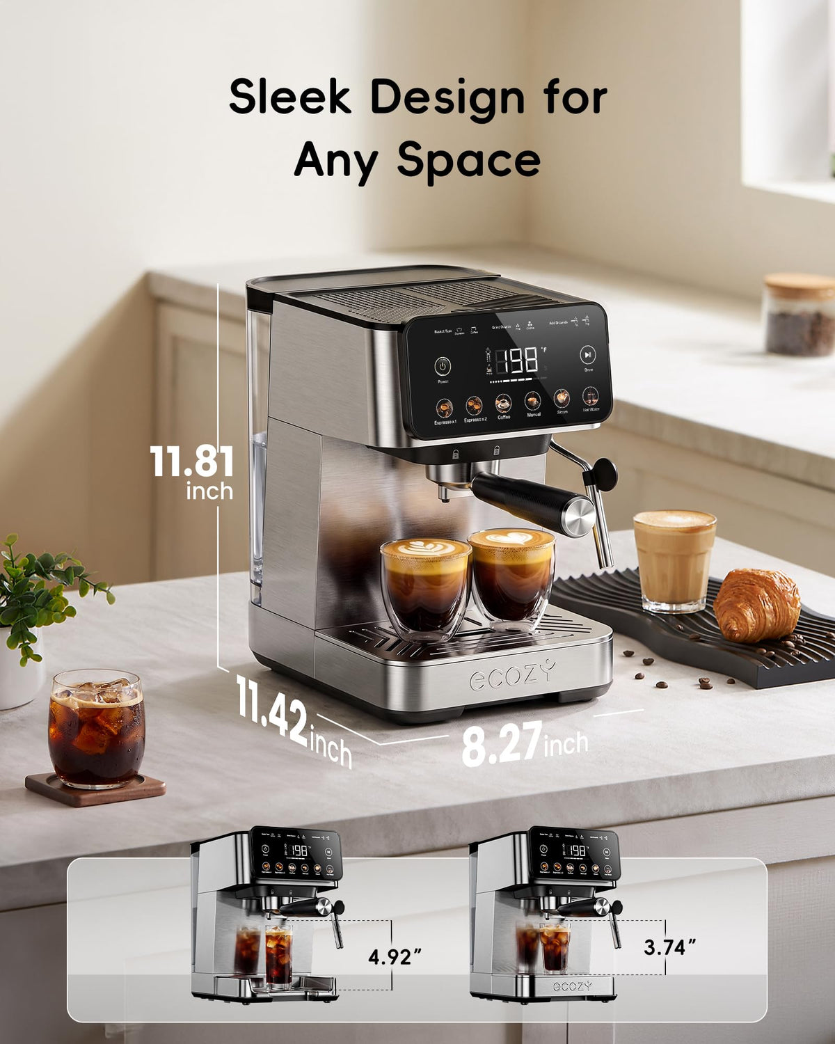 2-in-1 Espresso Machine with Milk Frother, Guided Touchscreen