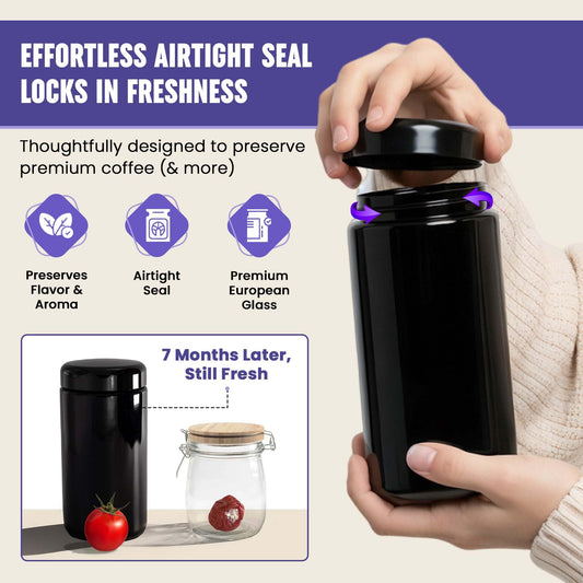 1 L (12 oz) Airtight Coffee Canister Ultraviolet Glass Coffee Bean Storage Container Antistatic, Light Blocking Container for Coffee, Herbs, Tea & Spices Durable
