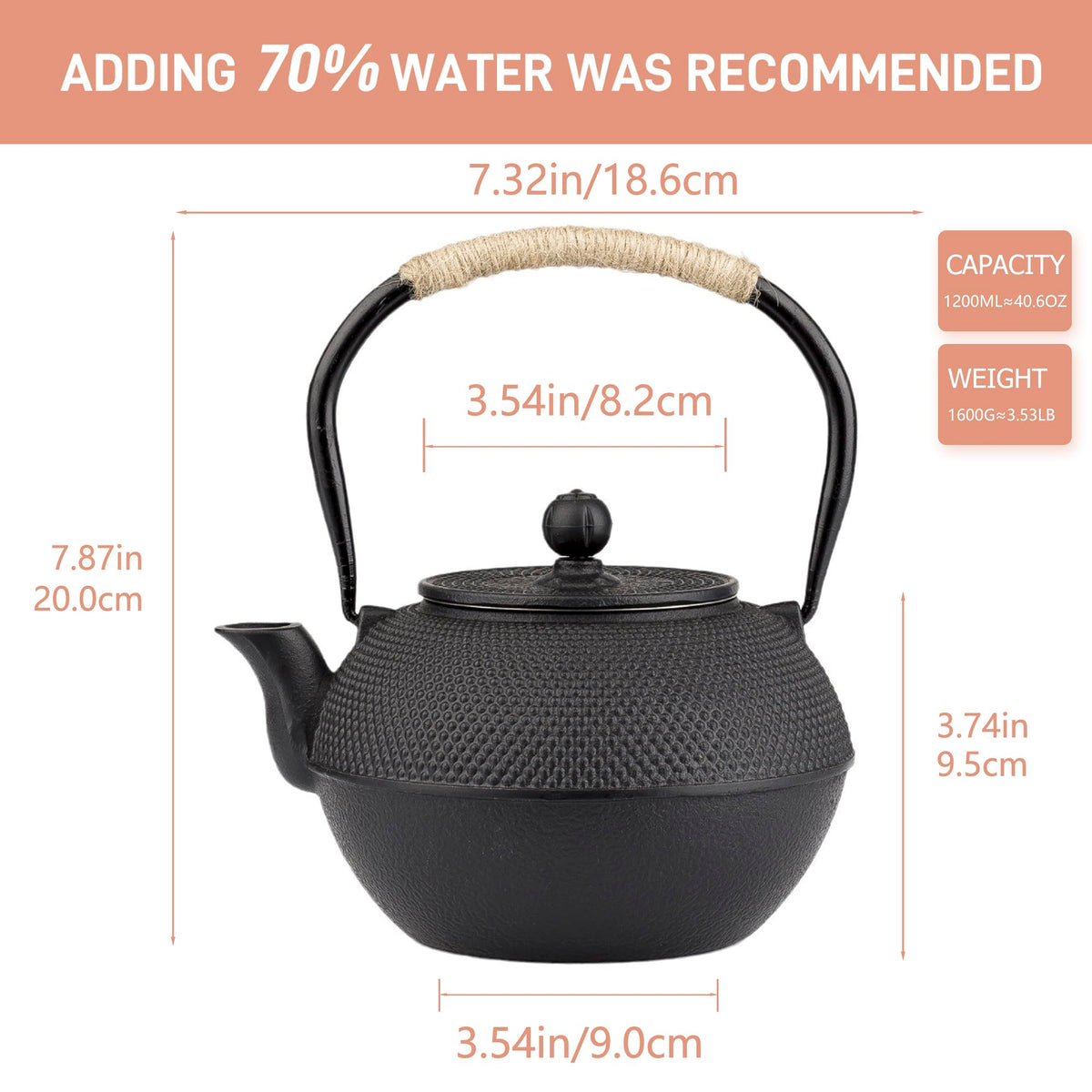 40oz Cast Iron Tea Kettle for Stovetop