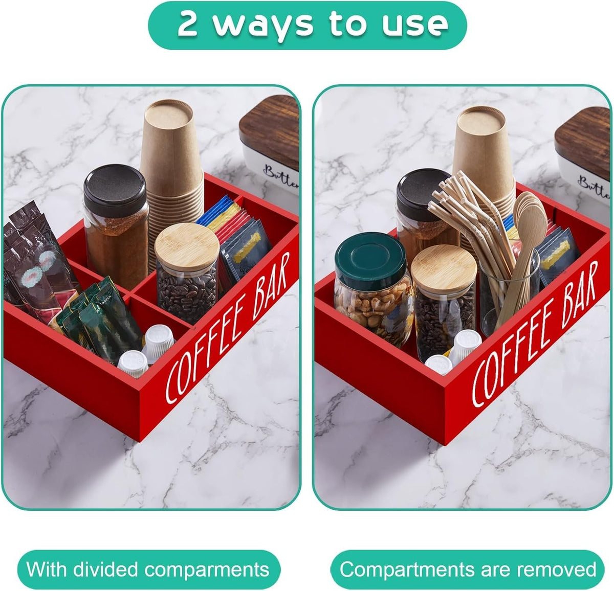Red Coffee Station Organizer with Removable Dividers