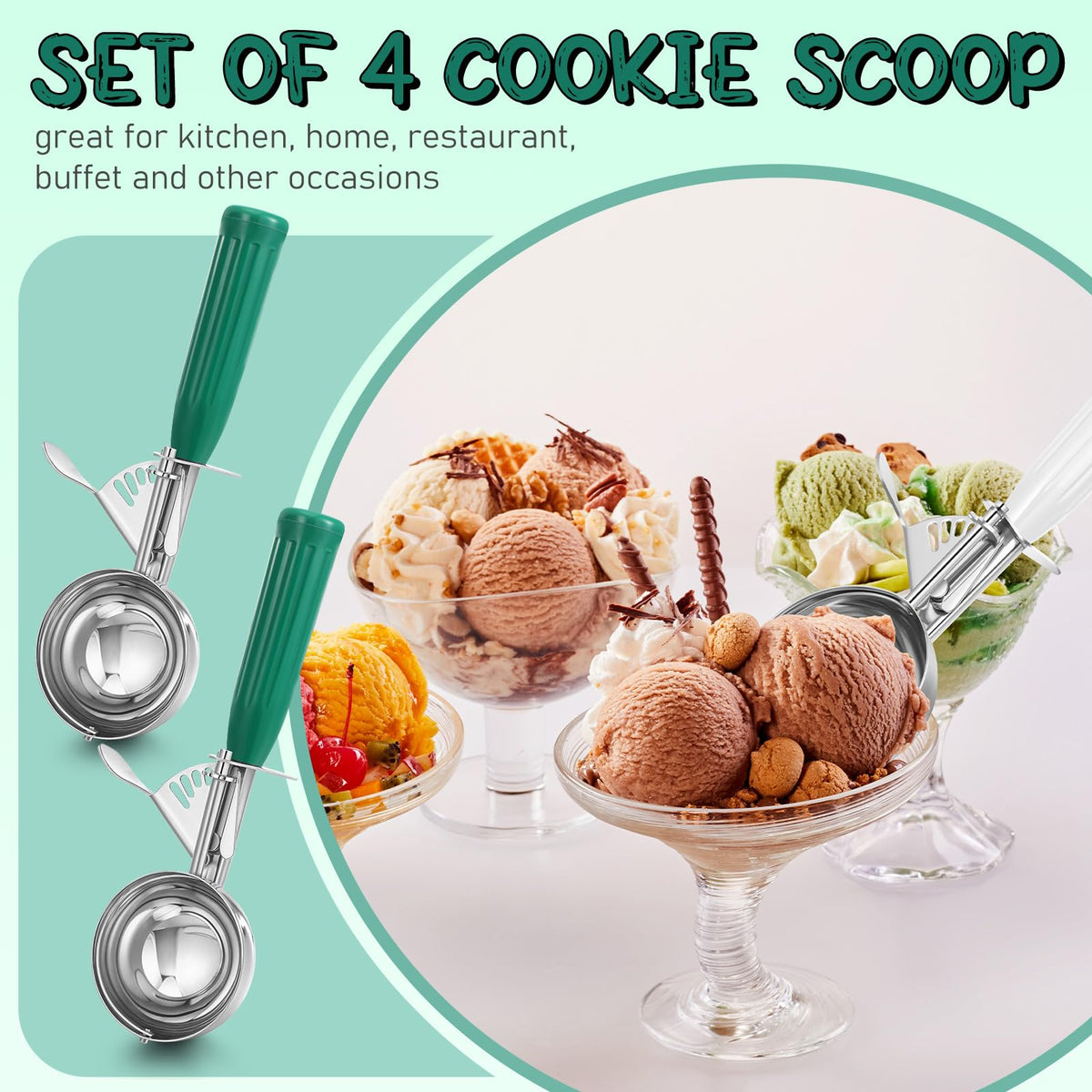 4 Pcs Ice Cream Scooper with Trigger (4 Count)