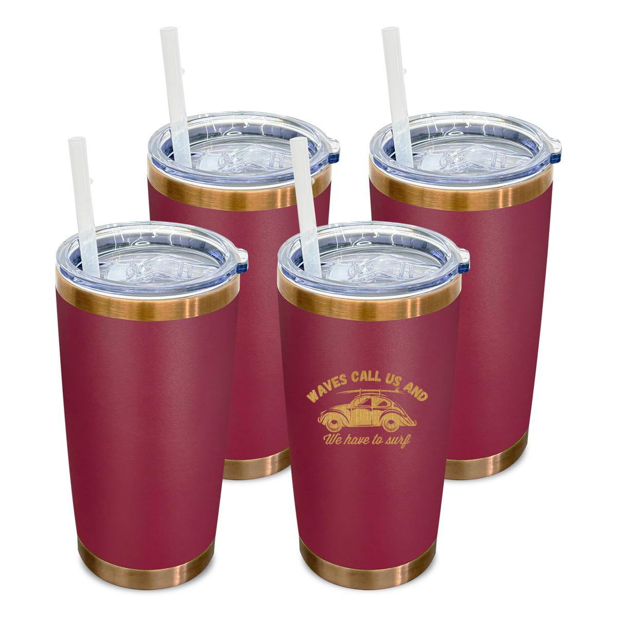 20 oz Tumbler Bulk Stainless Steel Tumblers with Lids and Straws Red (4 Count)