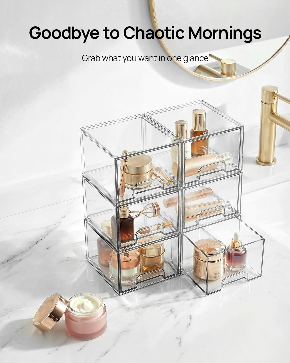 6 Pack Small Clear Stackable Storage Drawers for Desk (6 Count)