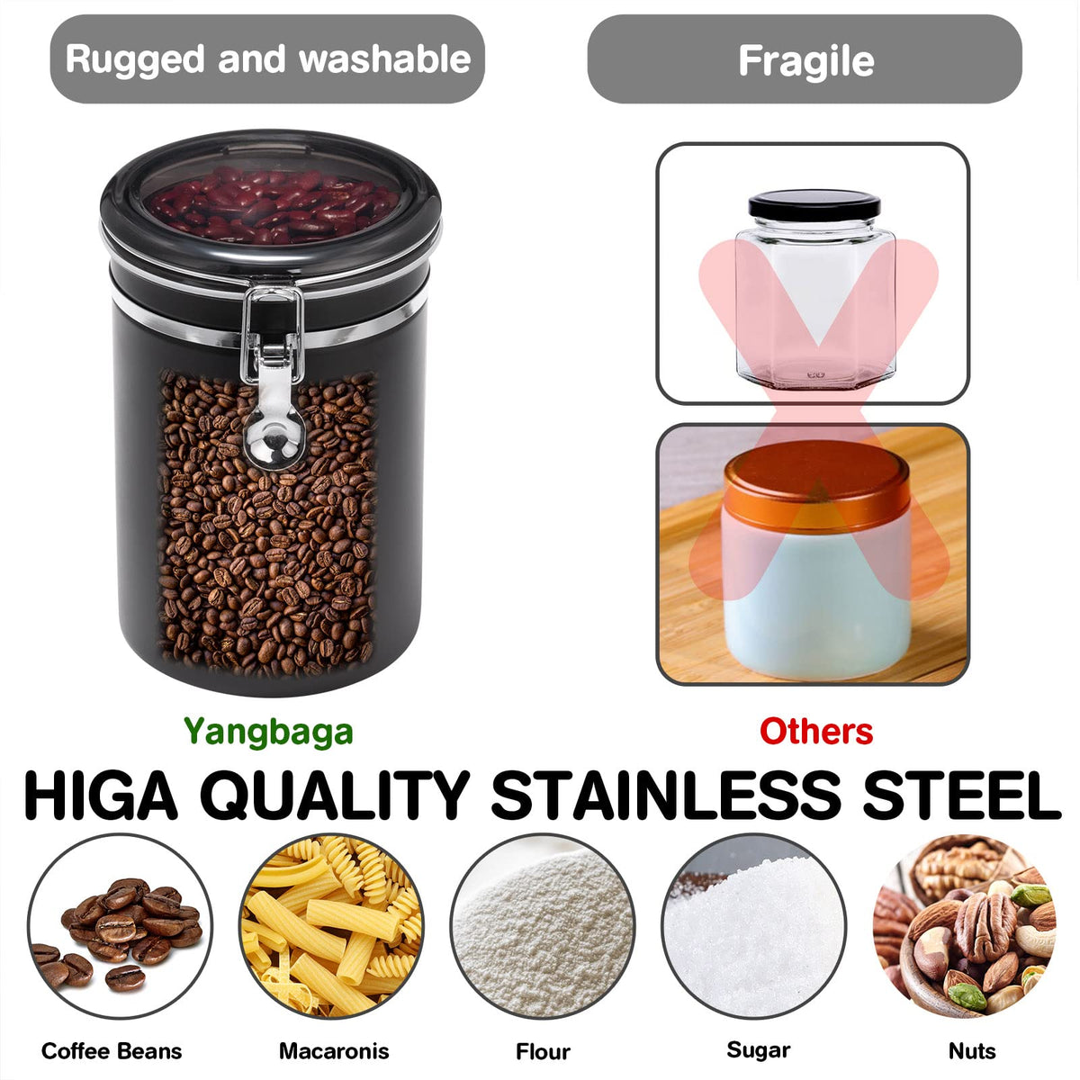 2×63OZ Stainless Steel Coffee Canister with Shelf and Scoop for Coffee Bar