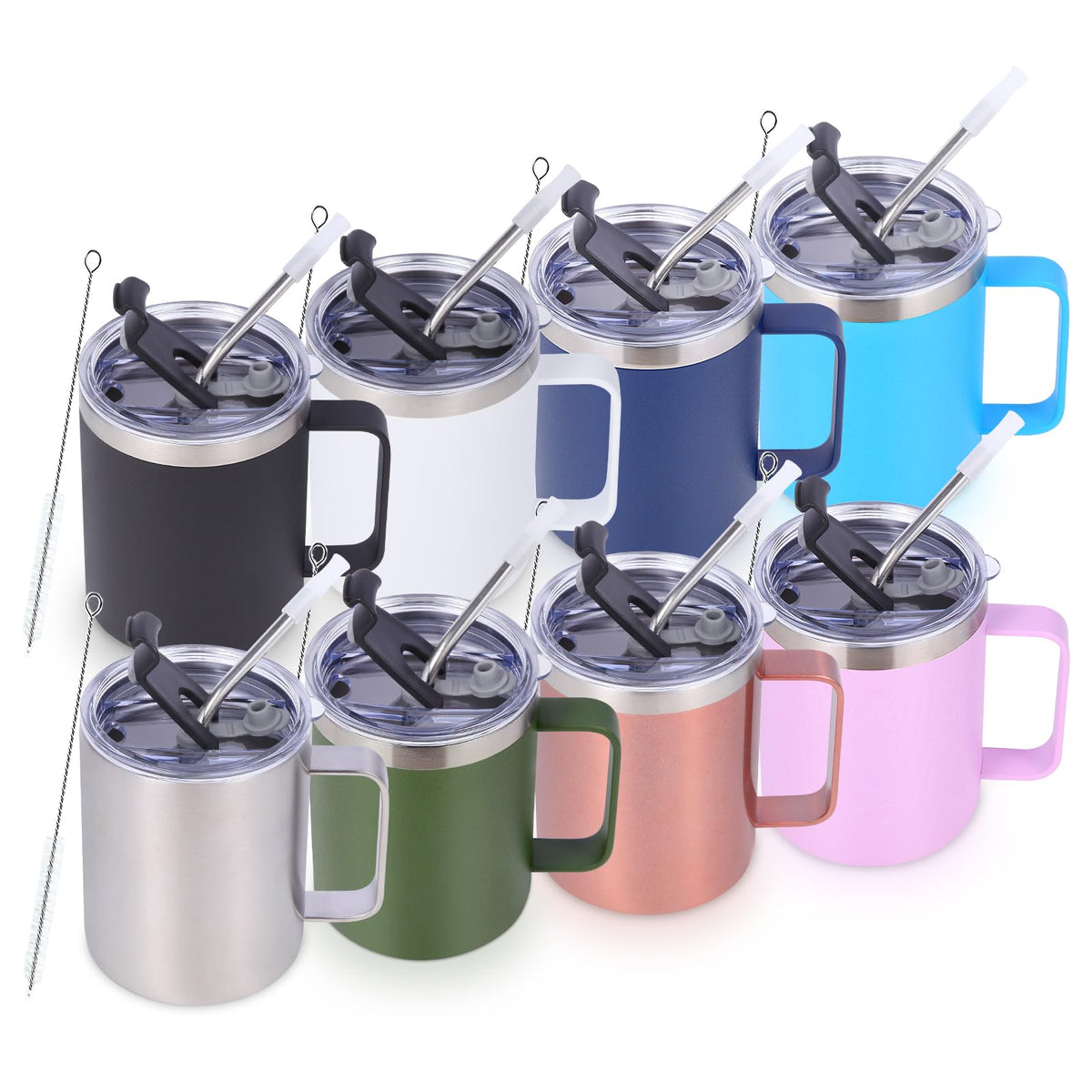 12oz Insulated Leakproof Coffee Mug with Flip & Straw Lid Bulk 8 Pack (8 Count)