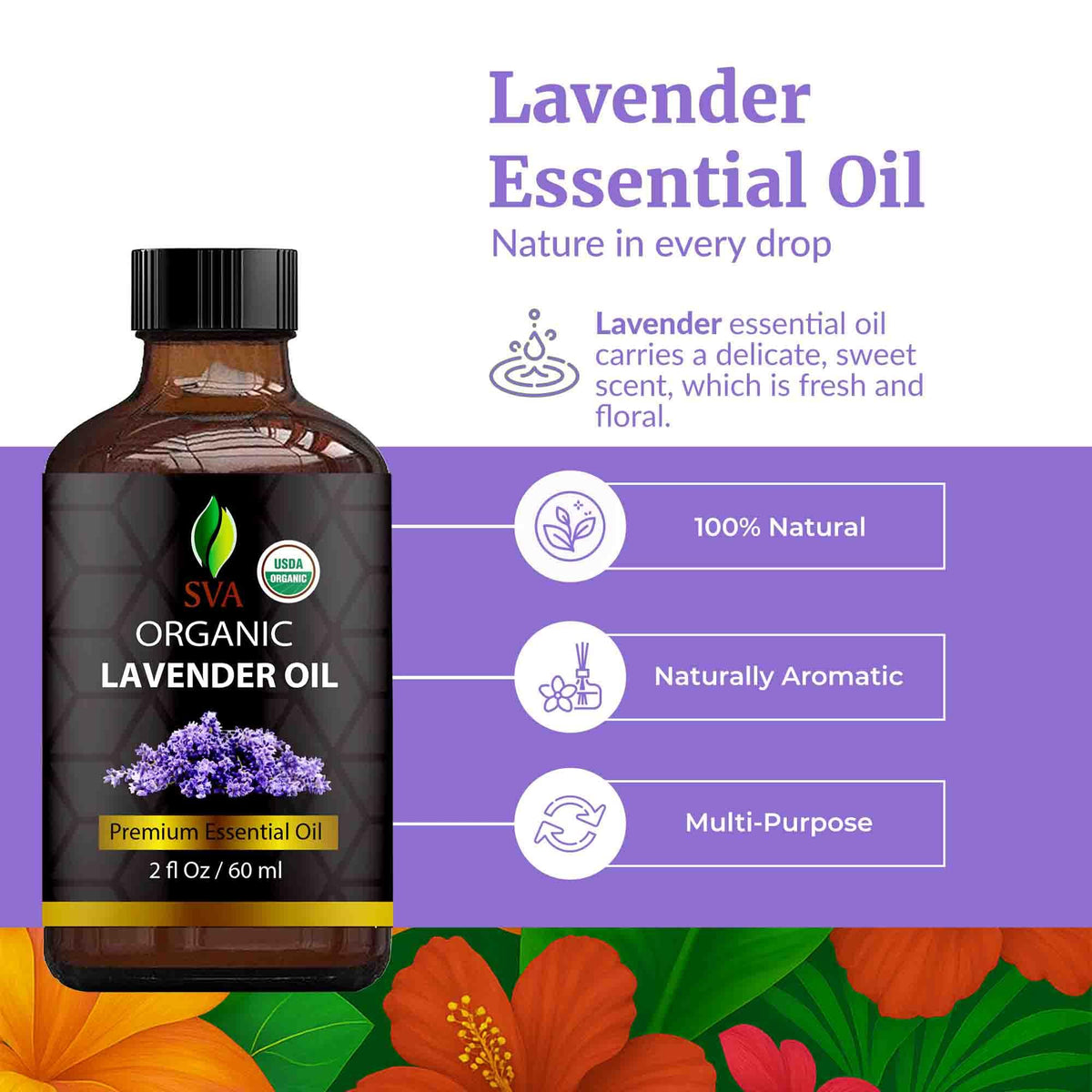 SVA Organic Lavender Essential Oil with Dropper (2 Fl Oz)