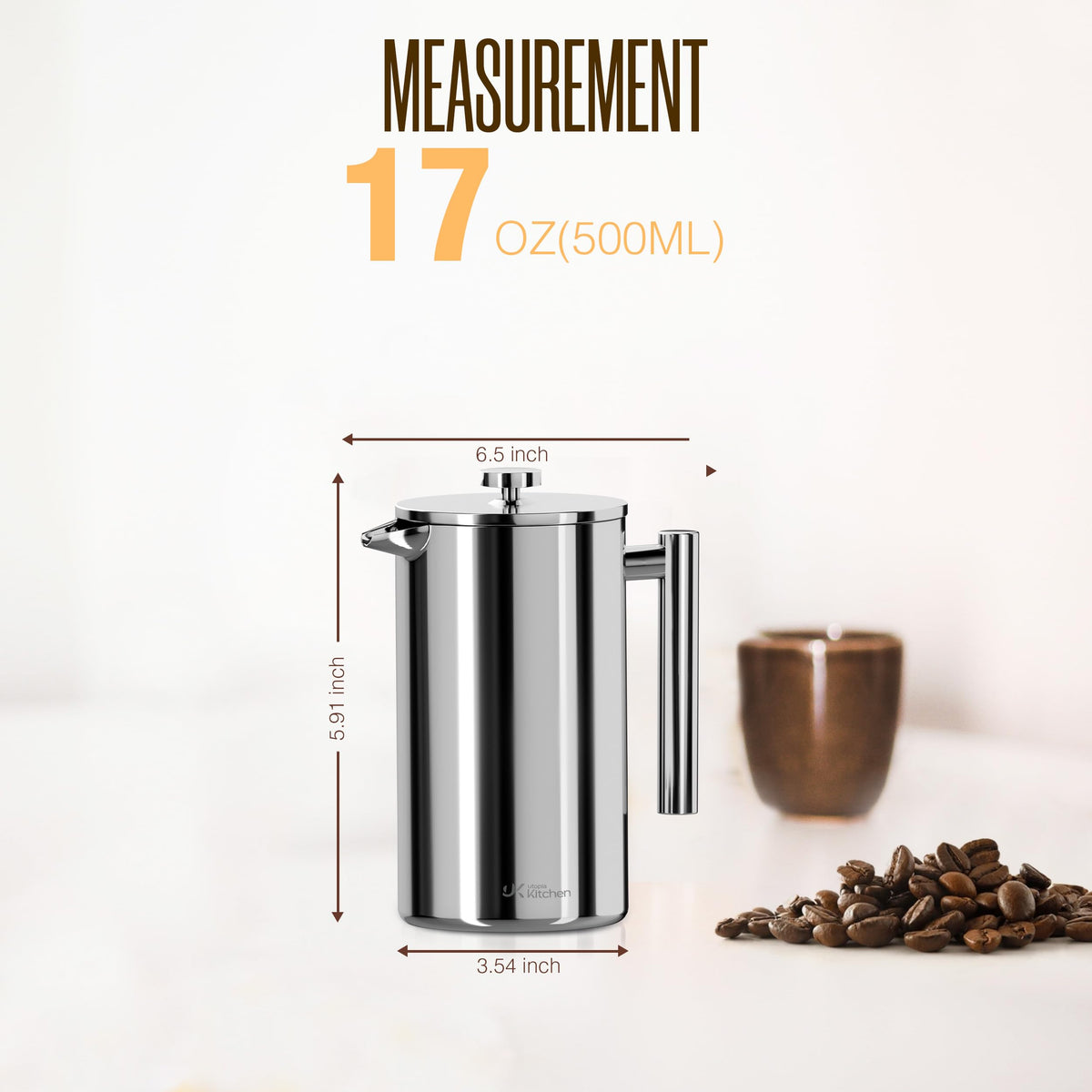 304 Grade Stainless Steel French Press 17 Oz