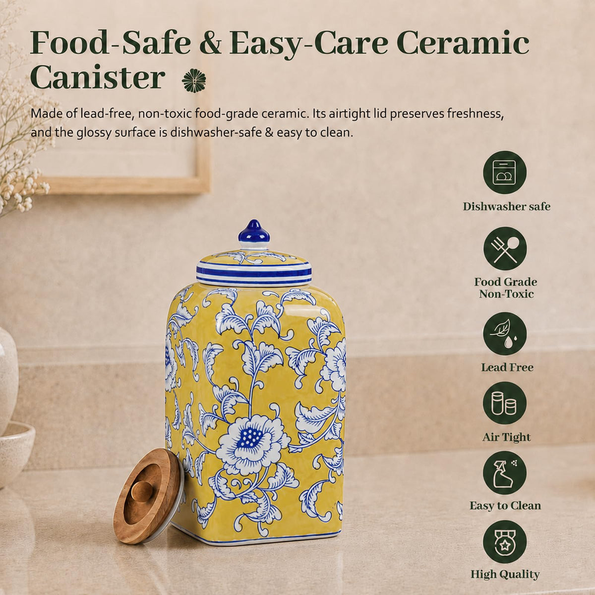12.5" H Ceramic Kitchen Canisters for Countertop