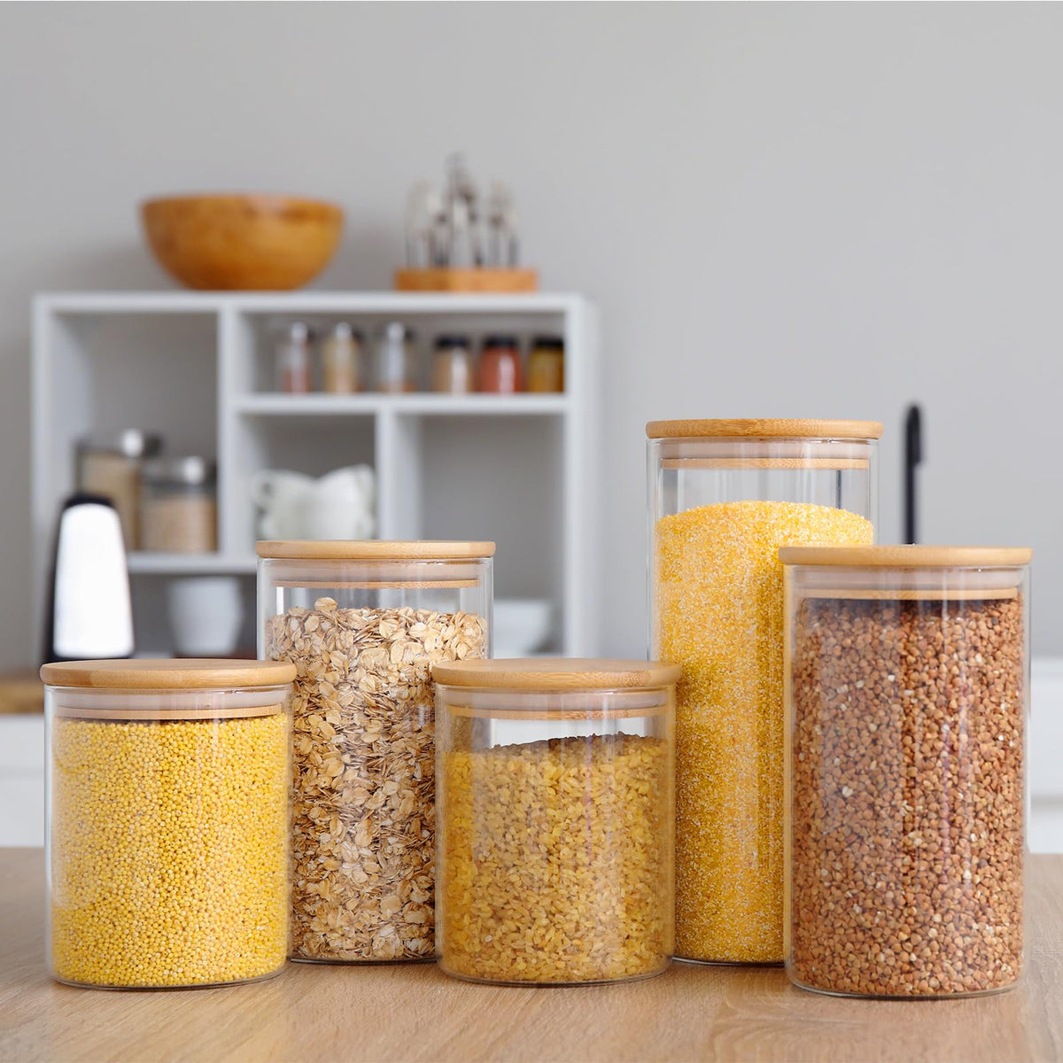 Glass Storage Jars with Wooden Lids (12 Count)