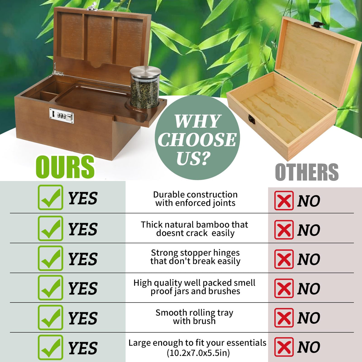 Large Brown Bamboo Box with Combination Lock (3 Count)