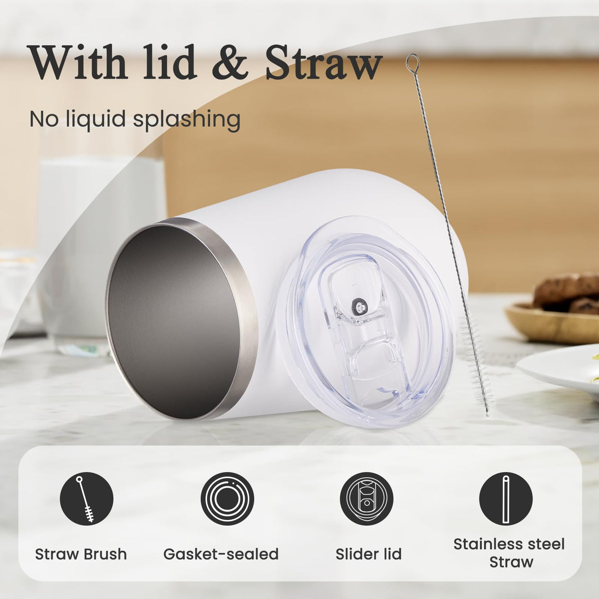 Stemless 12oz Insulated Wine Tumbler with Lid and Straw
