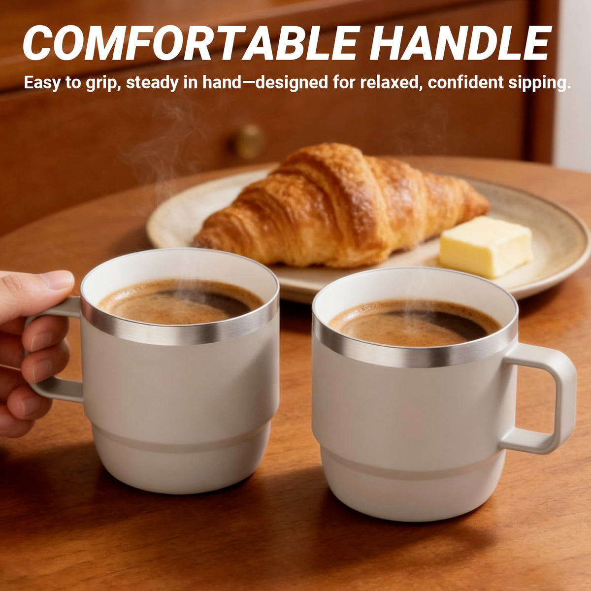 8 oz Small Coffee Mug with Magnetic Sliding Lid & Handle (2 Count)