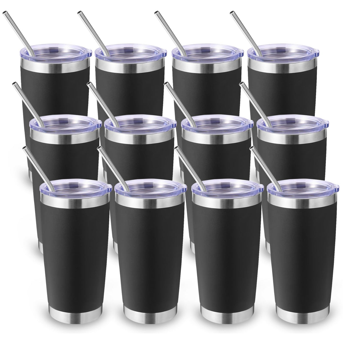 20oz Stainless Steel Tumbler with Lid and Straw Bulk 12 Pack (12 Count)