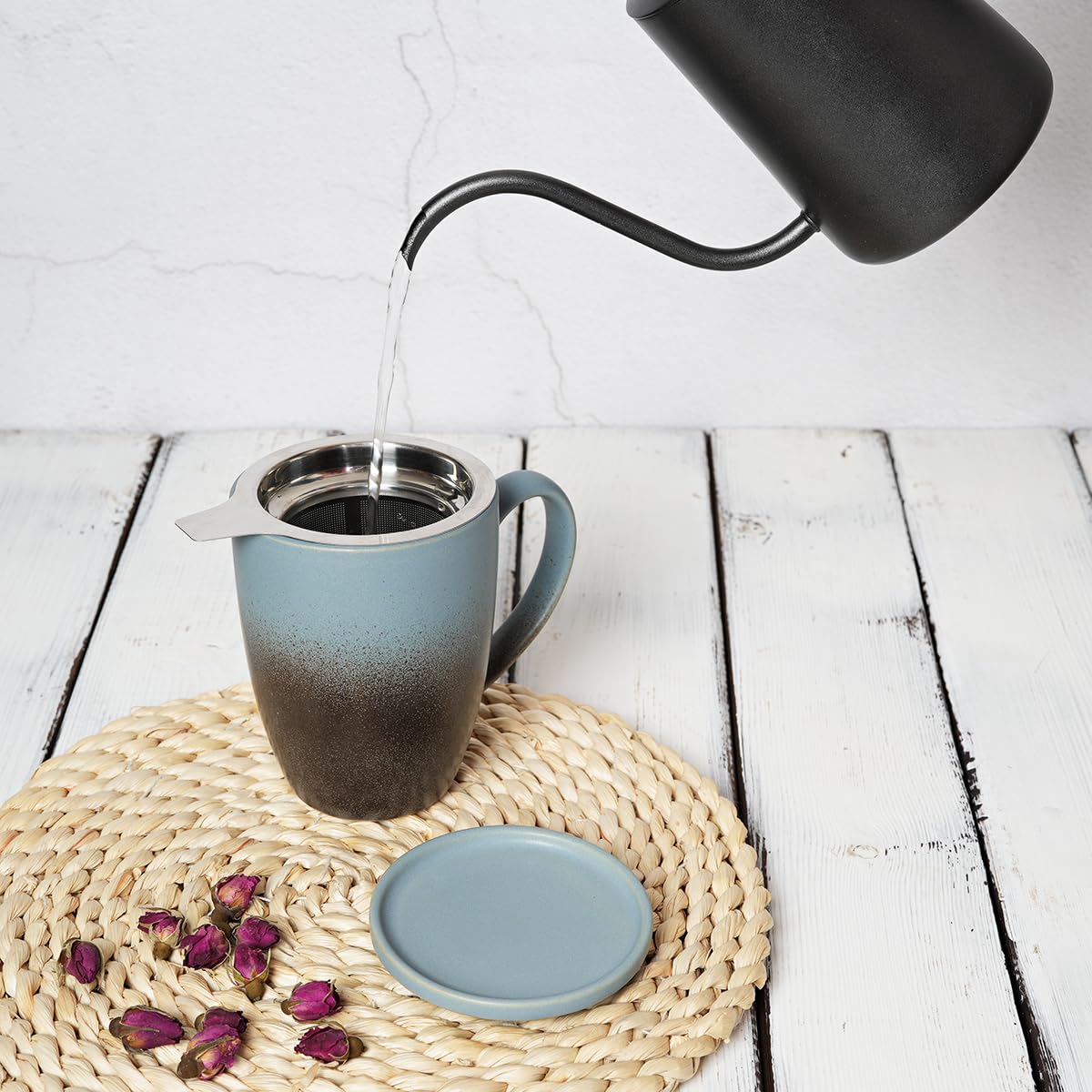 Matte Ceramic Tea Cup with Infuser and Lid
