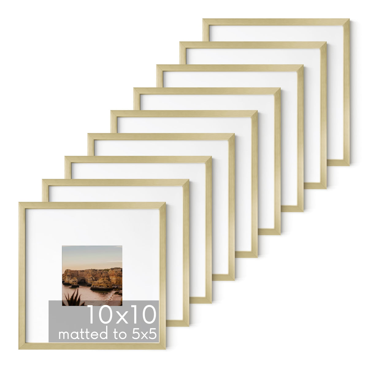 10x10 Gold Metal Picture Frames Matted to 5x5 (9 Count)