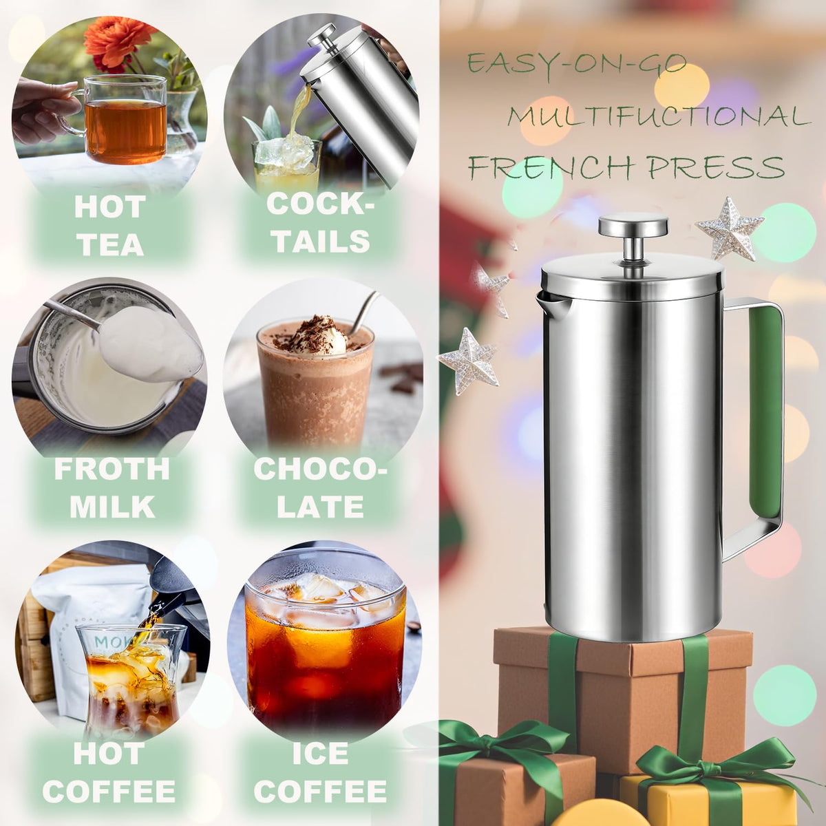 Stainless Steel French Press Coffee Maker 21OZ