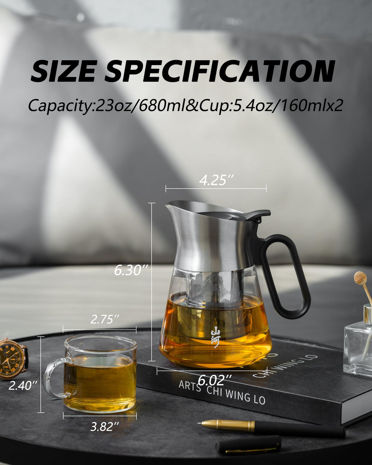 Glass Teapot with Infuser with 2 Cups for Loose Tea Steeper