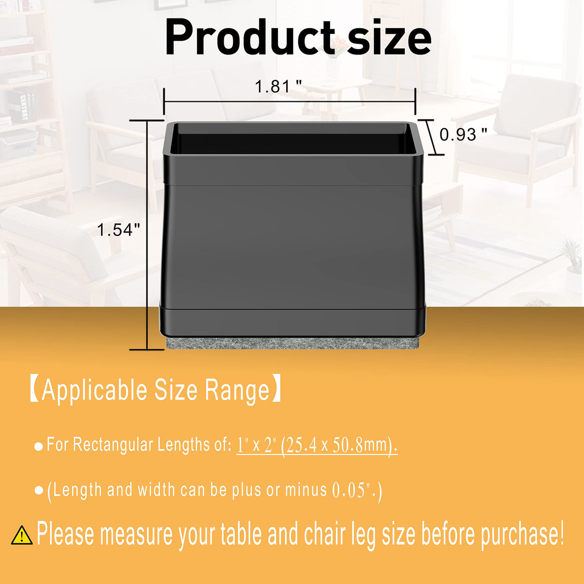 1" x 2" Rectangle Chair Leg Protectors for Hardwood Floors (16 Count)