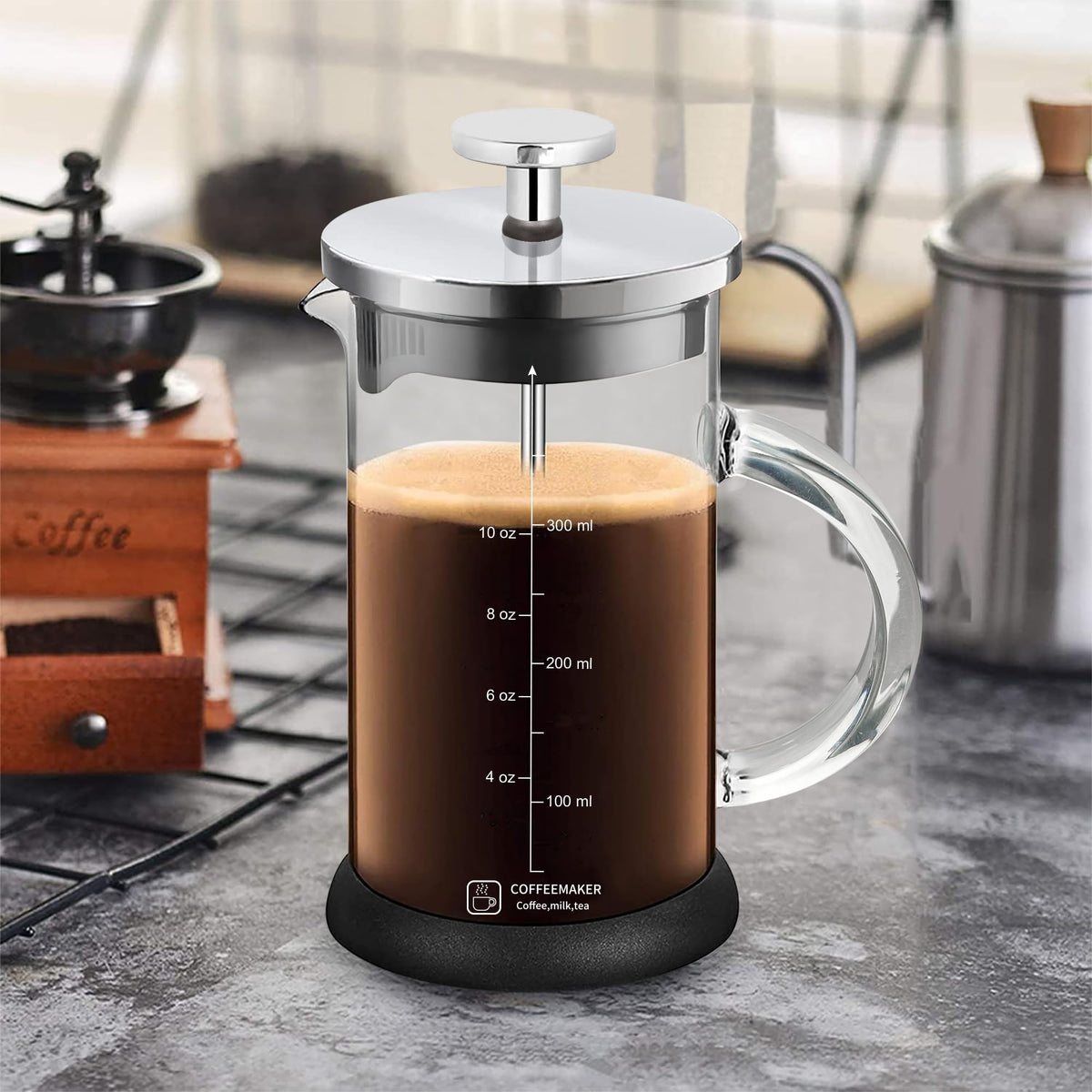 French Press Coffee Maker 12 Ounce Espresso Tea Coffee Maker with 4 Filters System