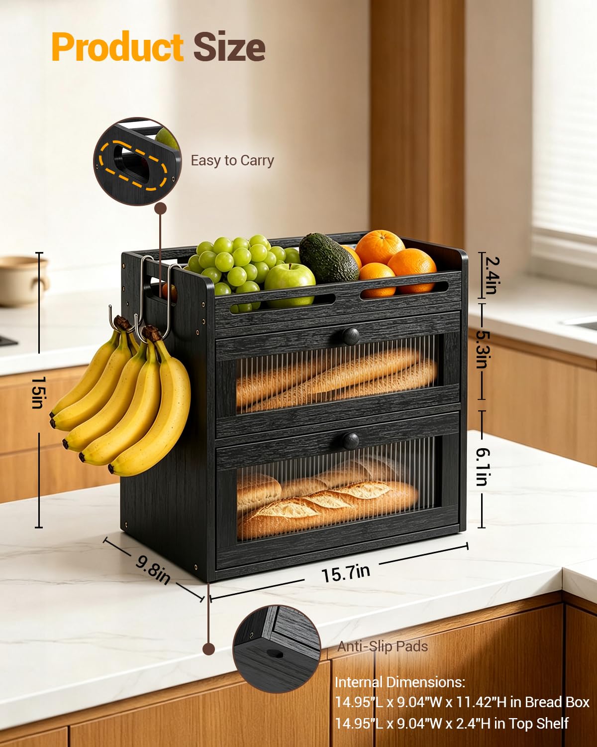Bread Box for Kitchen Countertop
