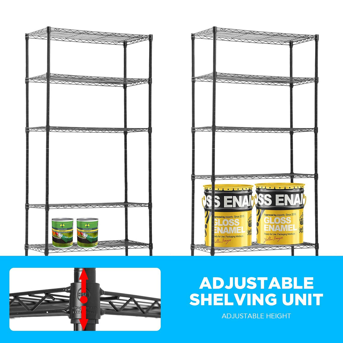 30" L×14" W×60" H Wire Shelving Unit Metal Shelf with 5 Tier Casters Adjustable Layer Rack Strong Steel for Restaurant Garage Pantry Kitchen Garage