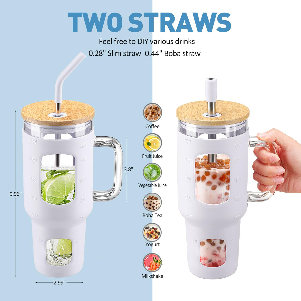 Glass Tumbler with Straw and Lid