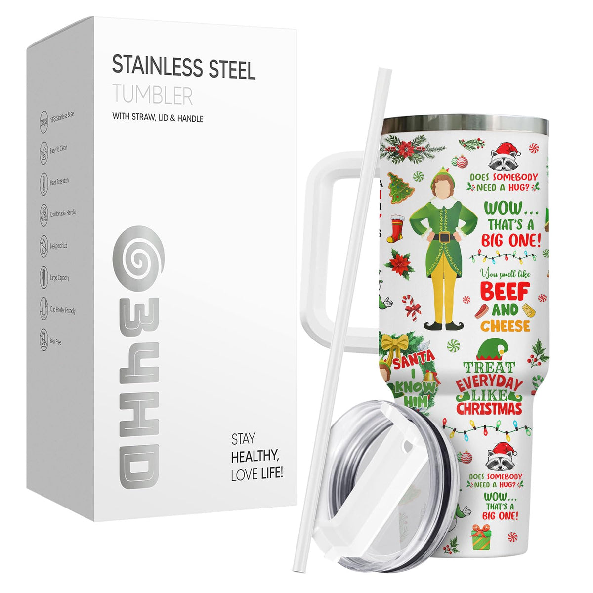 Festival Festive Holiday Elf 40 oz Tumbler with Handle