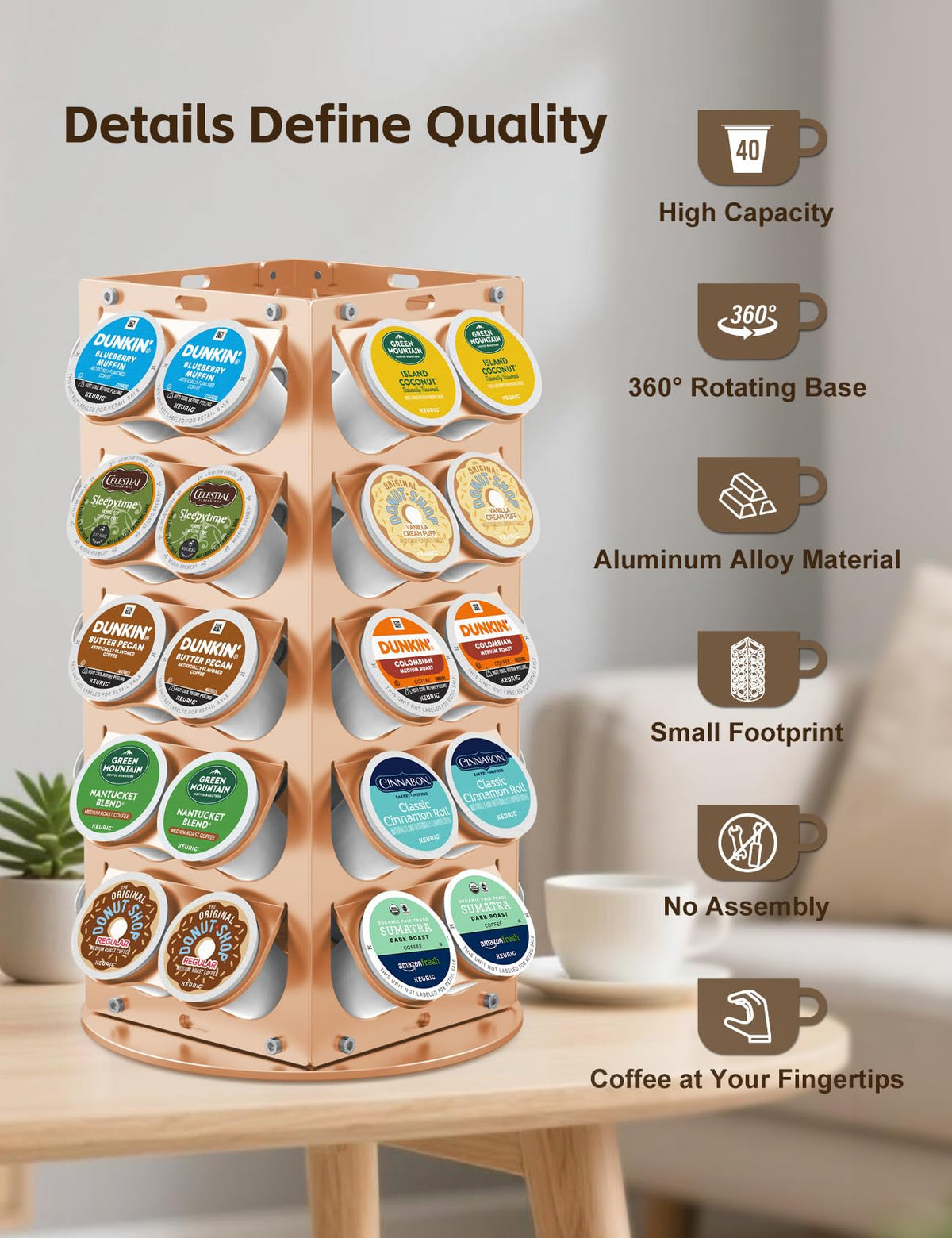 K Cup Holder 360° Rotating Aluminum 40 Pods