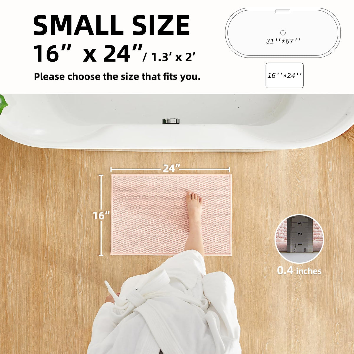 Pink Bathroom Rugs Non Slip Washable (2.0008 Sq Ft)
