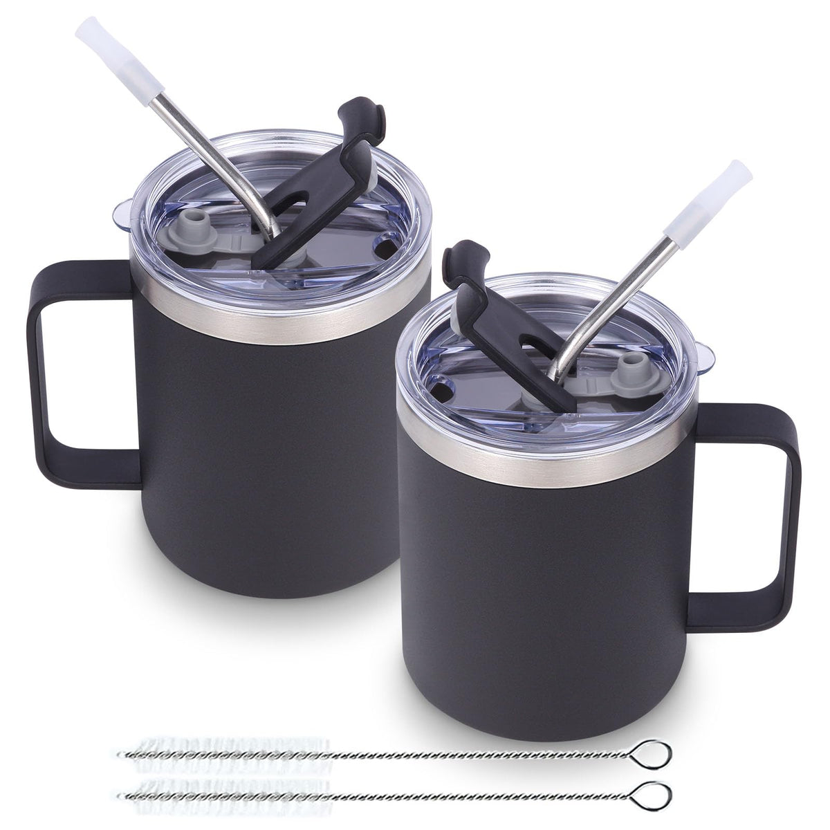 12oz Insulated Leakproof Coffee Mug with Flip & Straw Lid Bulk 2 Pack (2 Count)