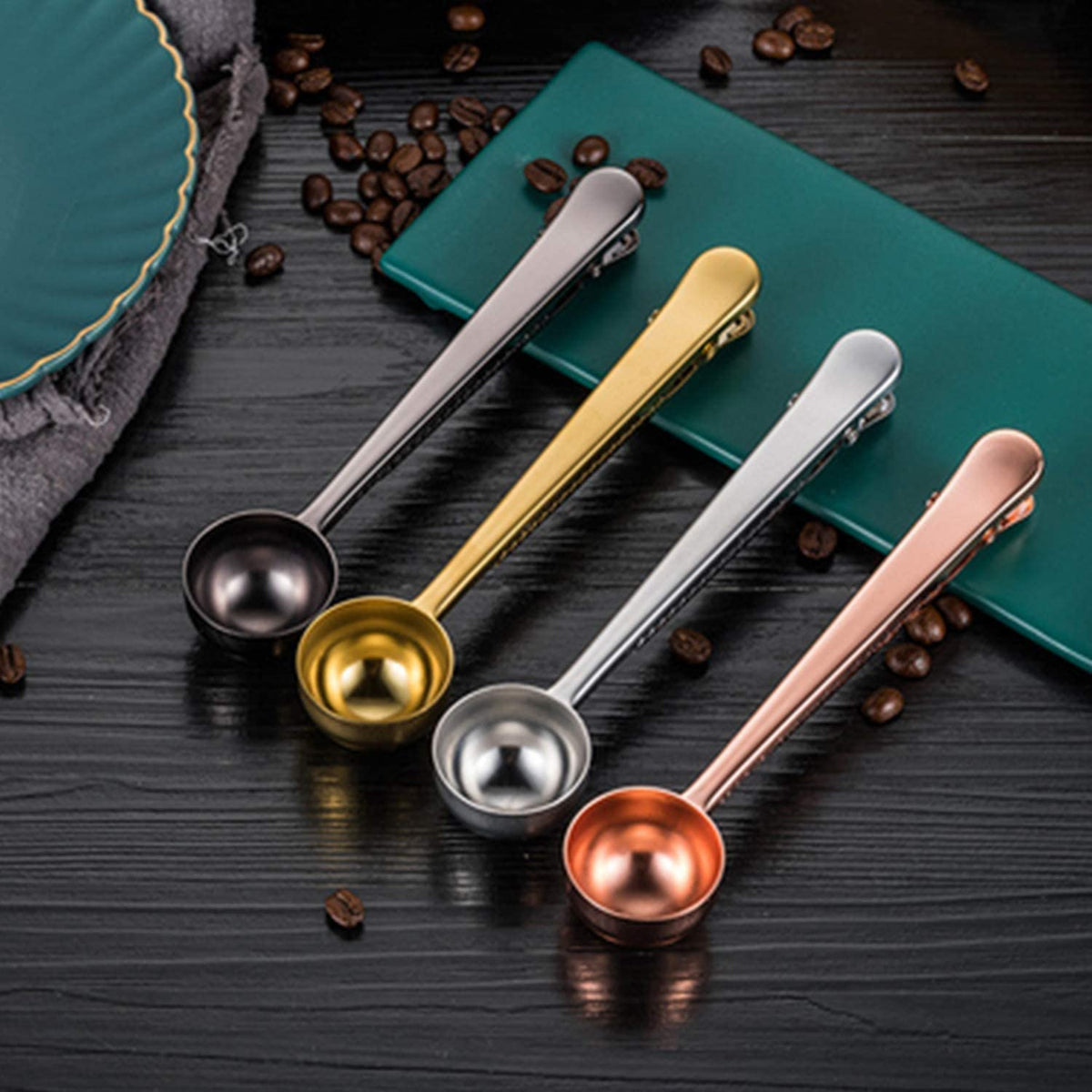 Coffee Scoop Clip Stainless Steel Tablespoon Coffee Spoon With long handle Multifunction Sealing Bag Clip For Tea
