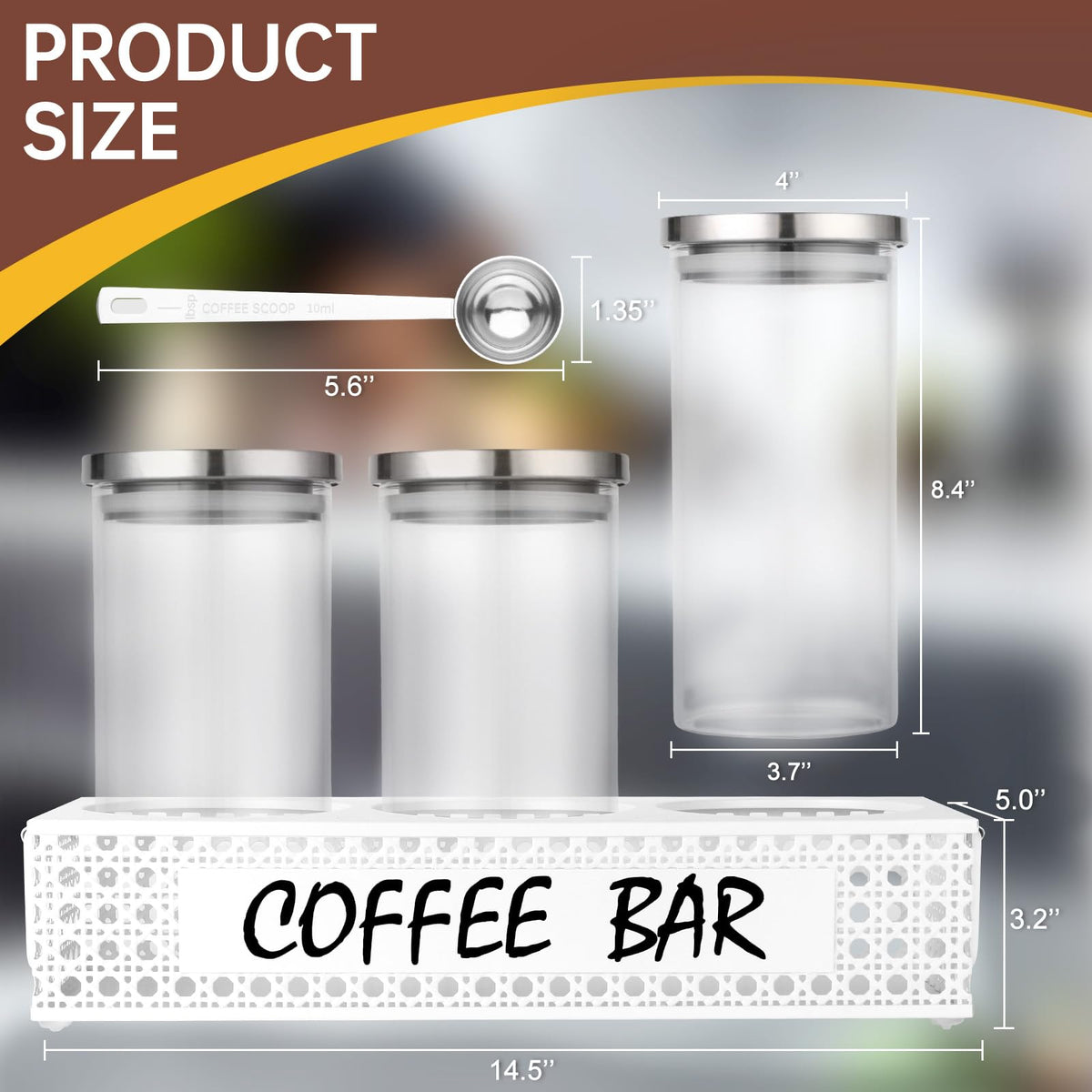 Glass Coffee Containers with Shelf 3x 47oz Coffee Station Organizer Glass Coffee Bean Storage with Spoon Coffee Canister Set Jars for Coffee Bean Ground Nuts
