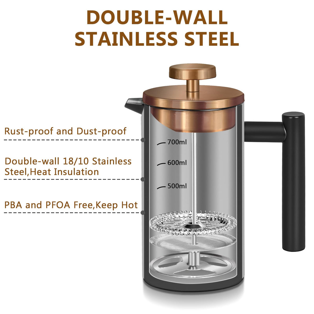 Black Stainless Steel French Press Coffee Maker