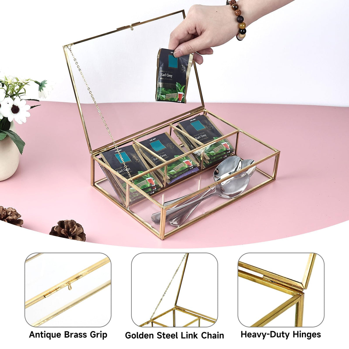 Gold Glass Tea Bag Organizer