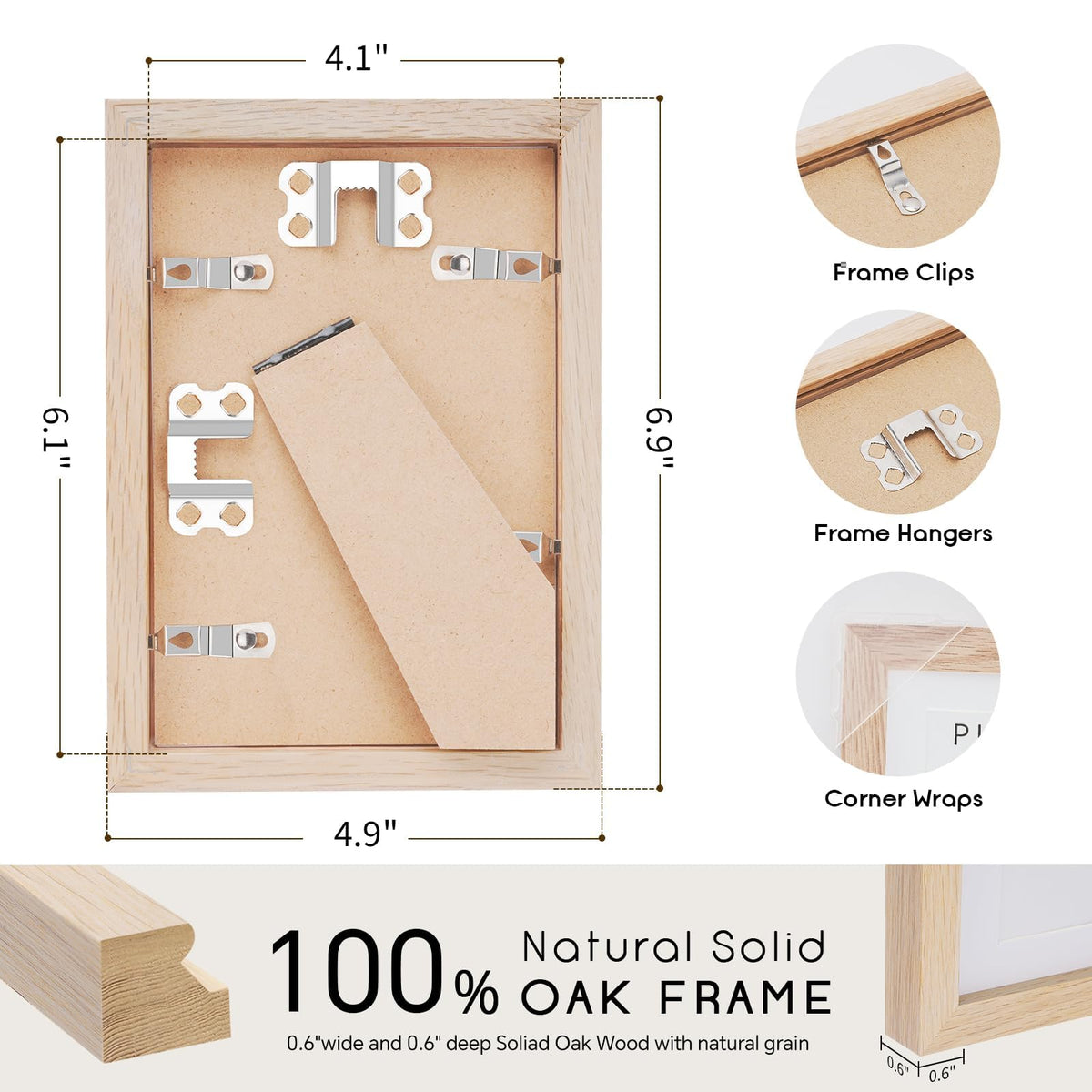 4x6 Solid Oak Wood Picture Frame with 3x5 Mat