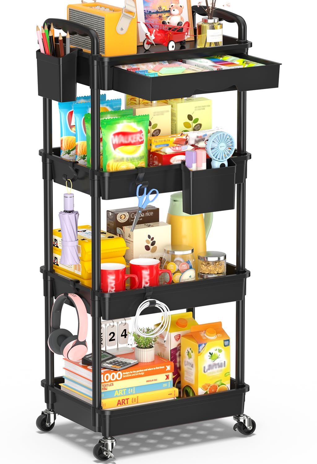 4 Tier Rolling Cart with Drawer