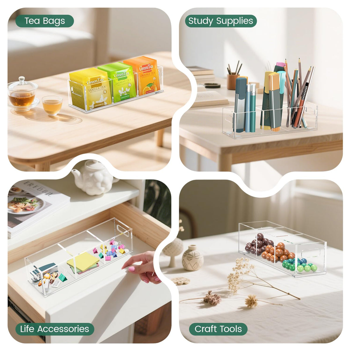 Tea Bag Holder Organizer for Counter Small Acrylic Teabag Caddy Storage