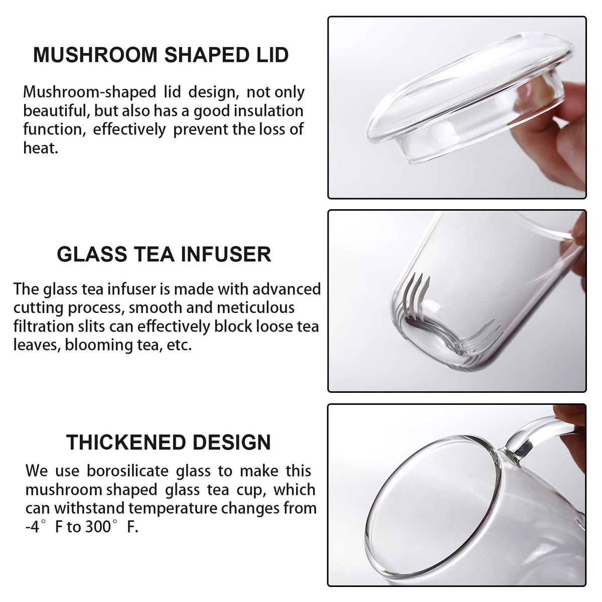 Clear Glass Teacup with Infuser and Lids for Blooming & Loose Leaf