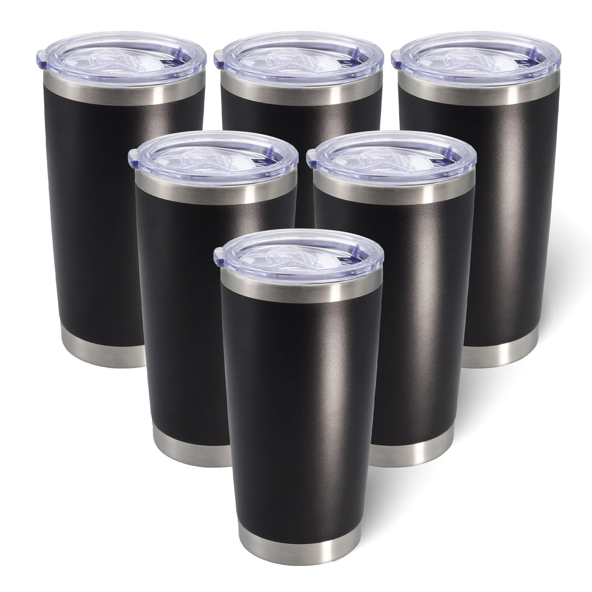 20oz Tumbler with Lid Stainless Steel Tumblers Insulated Mug Black 6P (6 Count)