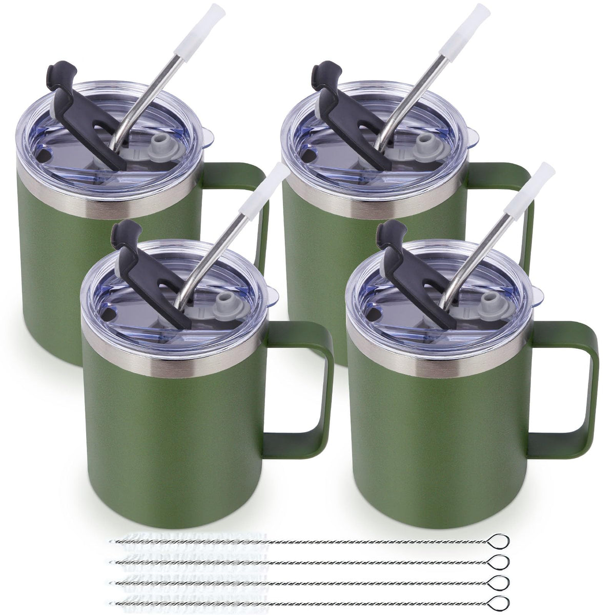 12oz Insulated Leakproof Coffee Mug with Flip & Straw Lid Bulk 4 Pack (4 Count)