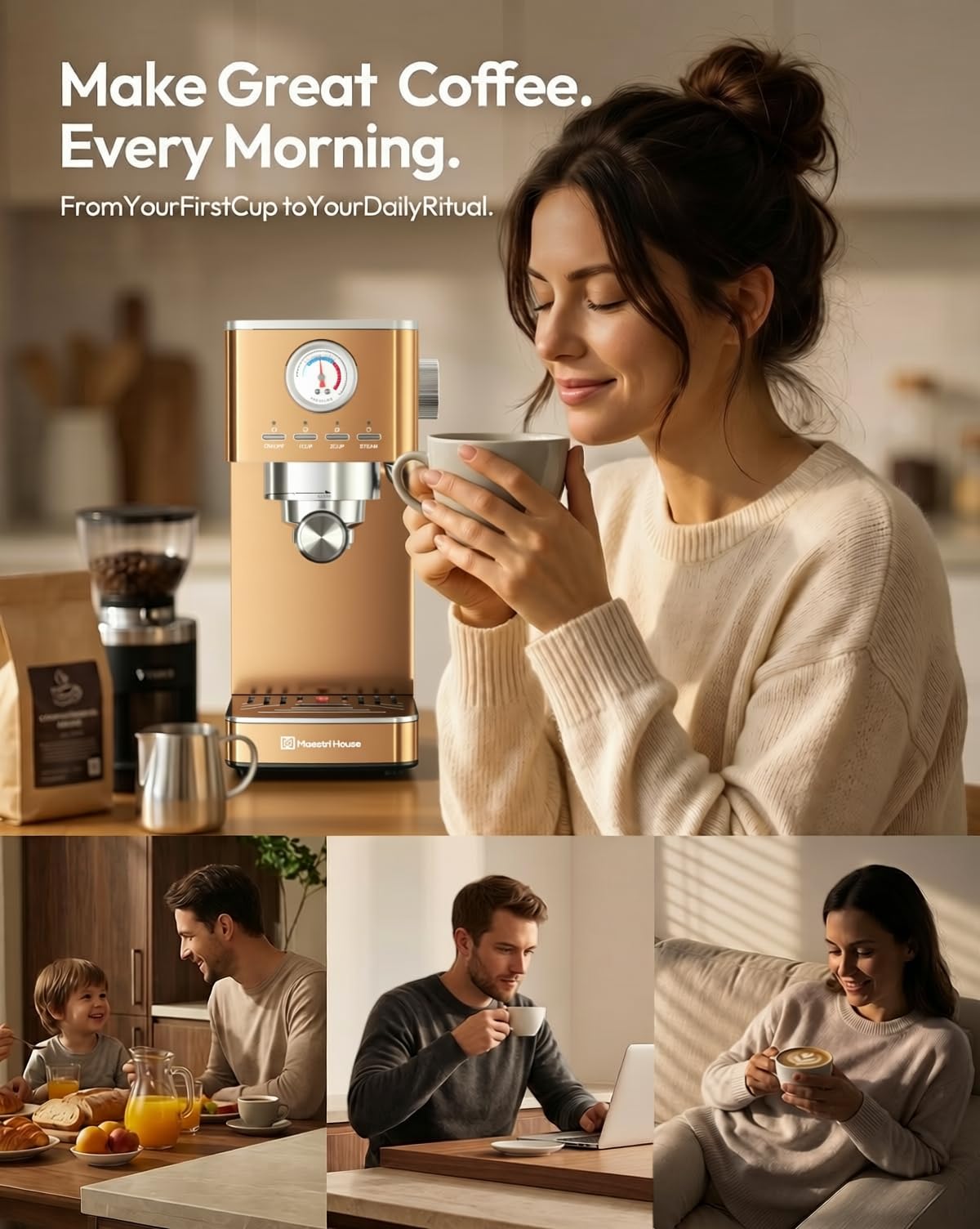 Slim Espresso Machine with Milk Frother