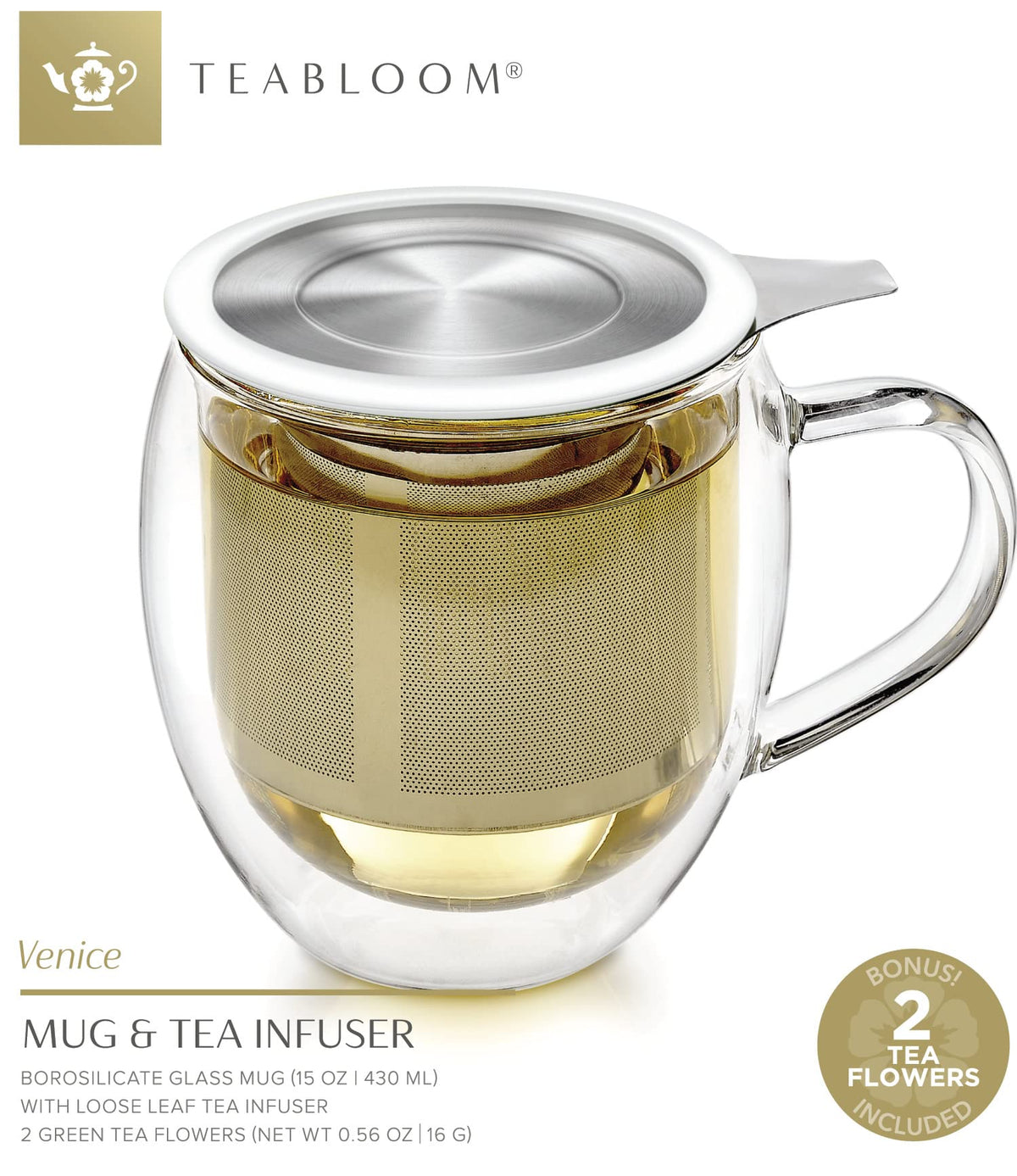 Stay Hot Heatproof Glass Mug with Loose Tea Infuser and Lid