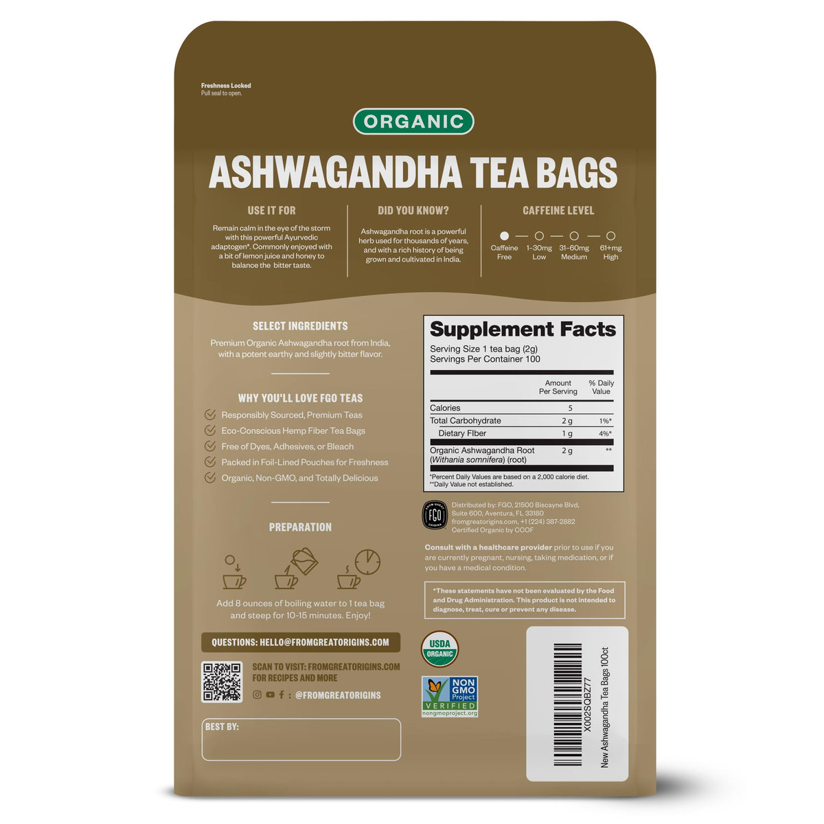 Organic Ashwagandha Tea (100 Count)