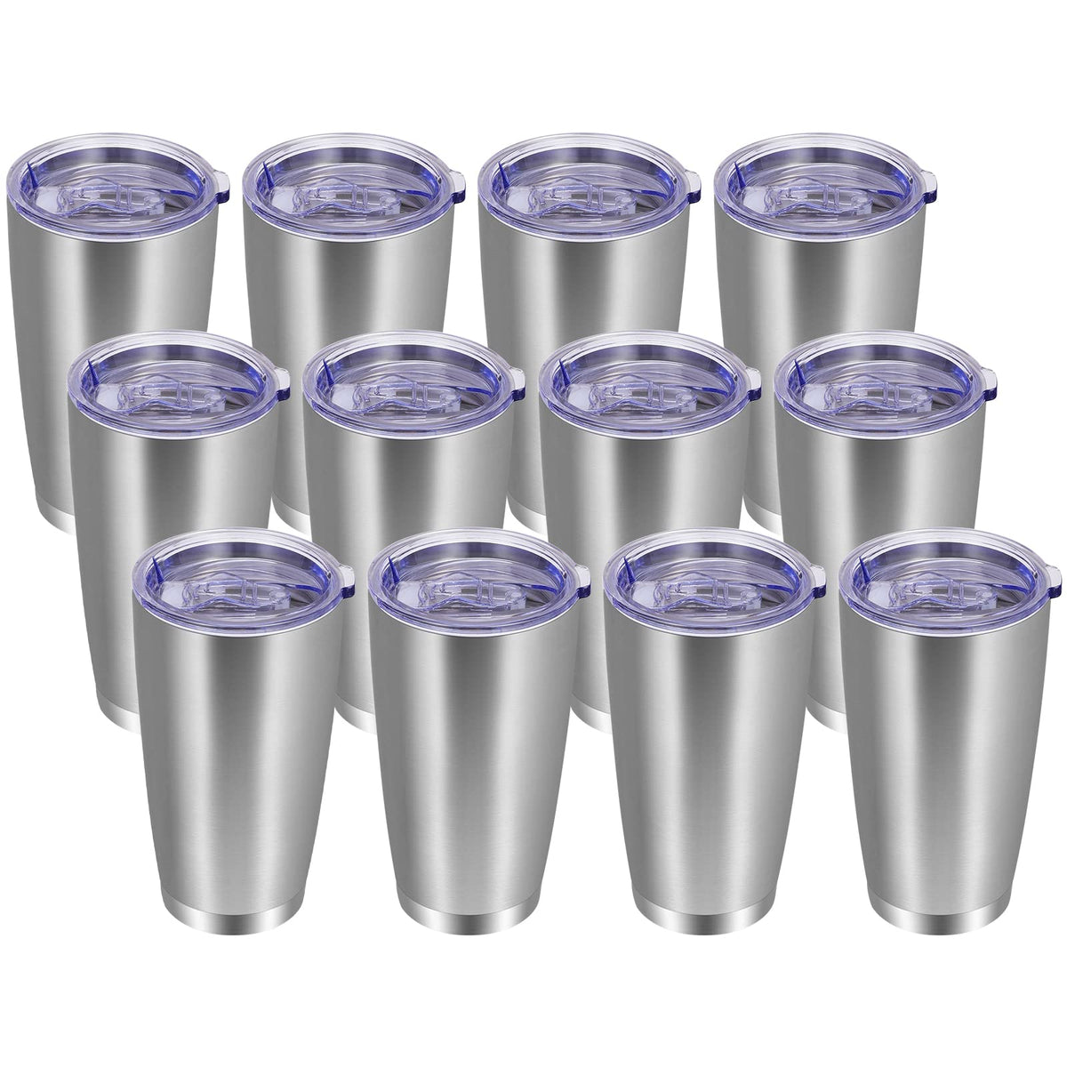 20oz Tumbler with Lid and Straw Stainless Steel Tumbler Cup Bulk Vacuum Insulated Double Wall Travel Coffee Mug Powder Coated Coffee Cup (12 Count)