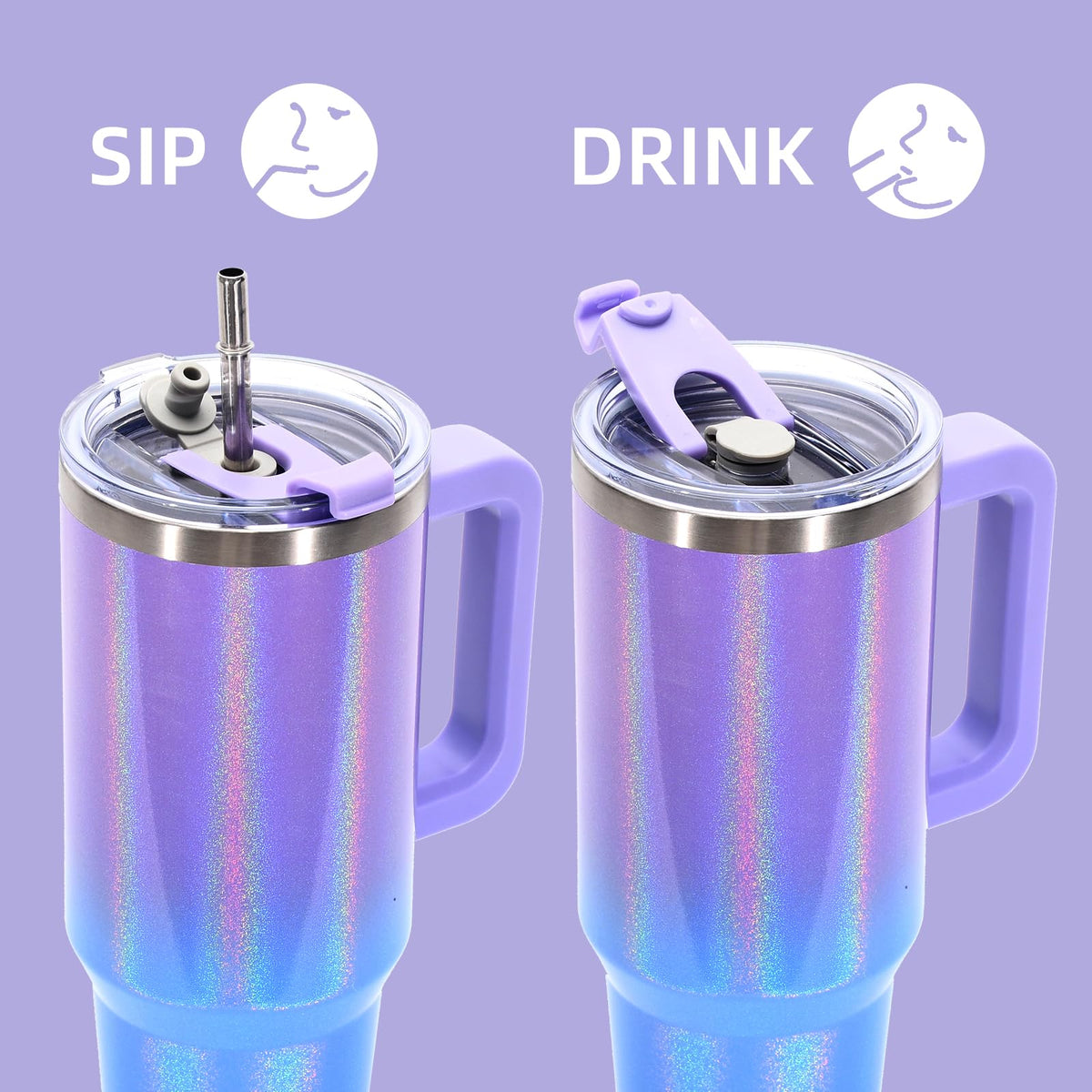 30 oz Shiny Tumbler with Handle and Straw