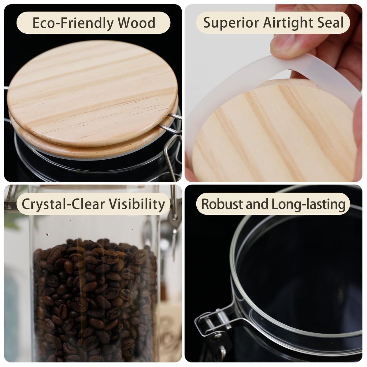Glass Coffee Canister Coffee Containers for Ground Coffee Coffee Bean Storage Airtight Seal with Locking Clamp