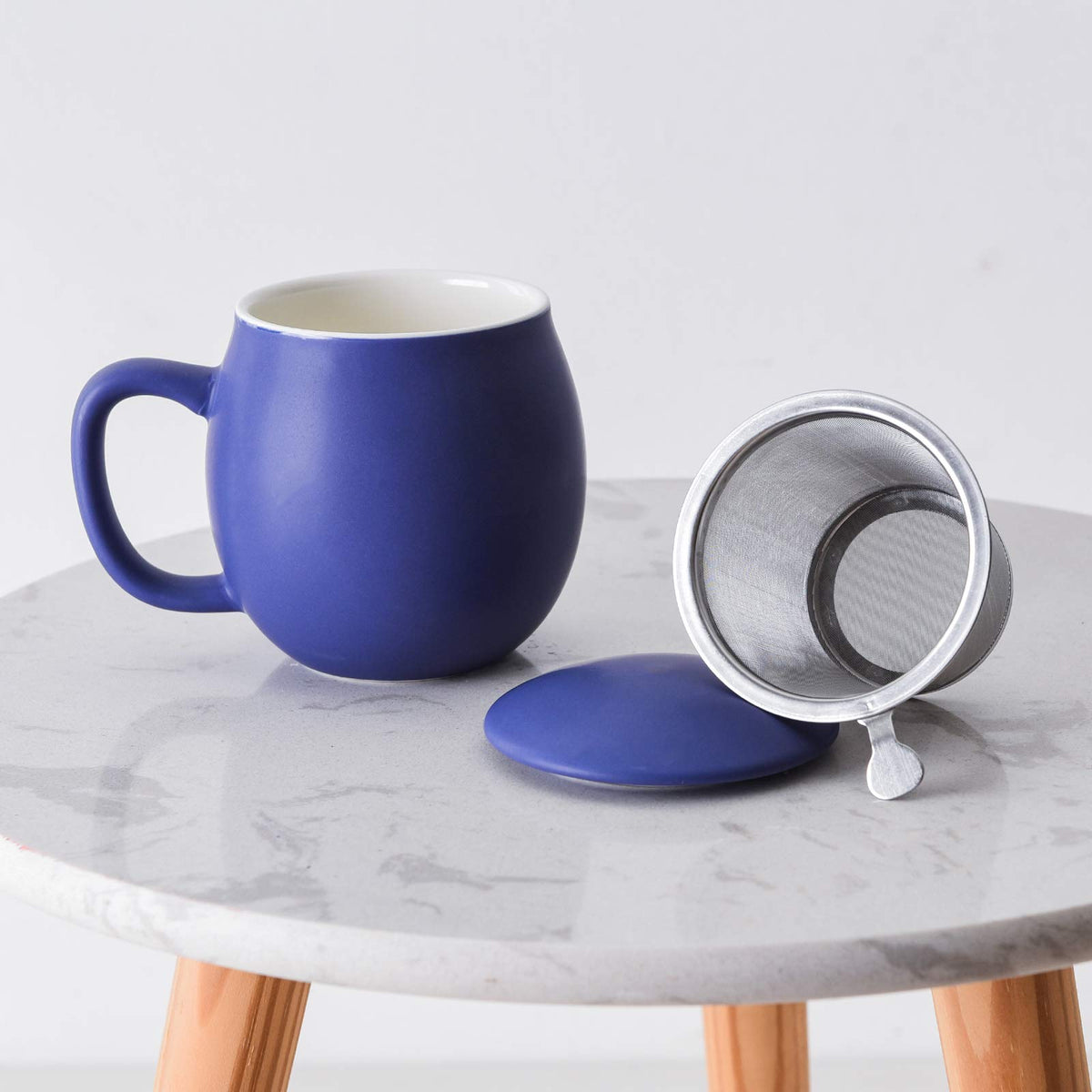 12 OZ Matte Deep Purple Ceramics Teacup with Infuser and Lid