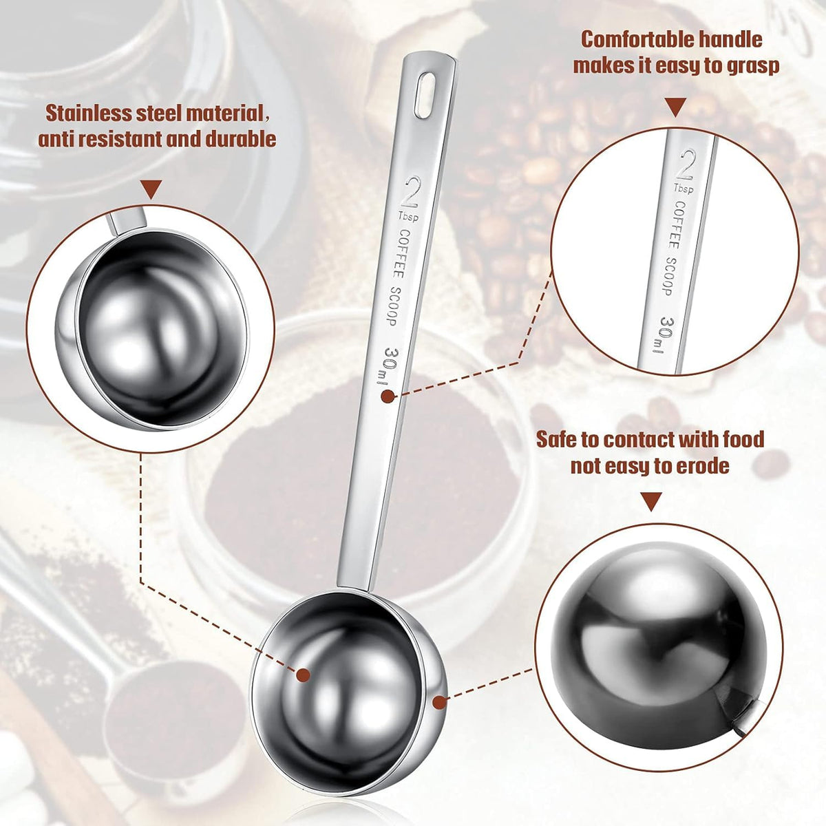 8 Pcs 2 Tablespoon Scoops with Long Handle (8 Count)